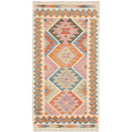 Tappeto Kilim Afghanistan Geometrico Beige Multicolore Pastello 101x192 Cm