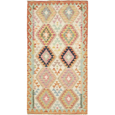 Tappeto Kilim Afghanistan Geometrico Crema Multicolore 100x192 Cm