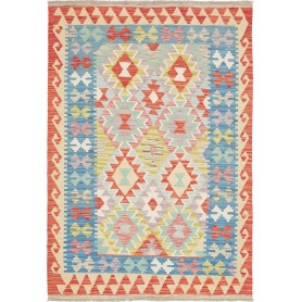 Tappeto Kilim Afghanistan Geometrico Blu Cielo Rosso Terracotta 120x175 Cm