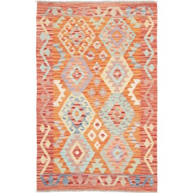 Tappeto Kilim Afghanistan Geometrico Arancio Azzurro 101x157 Cm