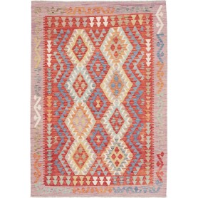 Tappeto Kilim Afghanistan Geometrico Rosso Arancio Lavanda 124x177 Cm
