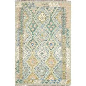 Tappeto Kilim Afghanistan Geometrico Verde Menta Blu Chiaro 104x153 Cm