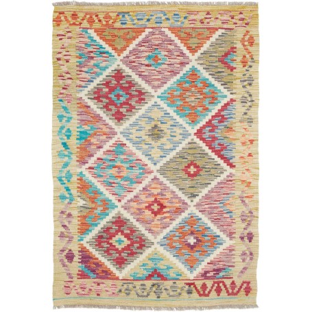 Tappeto Kilim Afghanistan Geometrico Beige Multicolore 100x145 Cm
