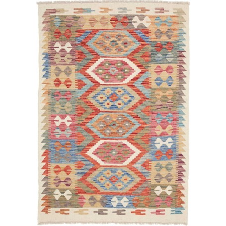 Tappeto Kilim Afghanistan Geometrico Blu Arancio 99x147 Cm