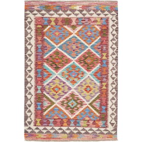 Tappeto Kilim Afghanistan Tribale Multicolore Bianco Crema 100x148 Cm