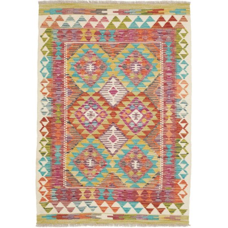 Tappeto Kilim Afghanistan Geometrico Multicolore Crema 103x146 Cm