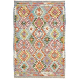 Tappeto Kilim Afghanistan Geometrico Multicolore Azzurro Polvere 102x152 Cm