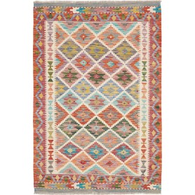 Tappeto Kilim Afghanistan Geometrico Arancione Turchese 103x152 Cm