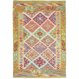 Tappeto Kilim Afghanistan Geometrico Verde Multicolore 105x151 Cm