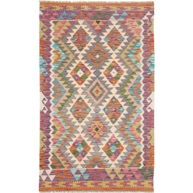 Tappeto Kilim Afghanistan Geometrico Viola Arancione 101x161 Cm
