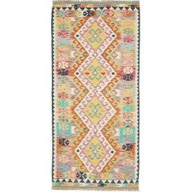Tappeto Kilim Afghanistan Geometrico Multicolore Giallo 92x200 Cm
