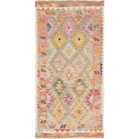 Tappeto Kilim Afghanistan Geometrico Arancio Azzurro 98x196 Cm