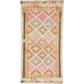 Tappeto Kilim Afghanistan Geometrico Rosa Azzurro 105x200 Cm