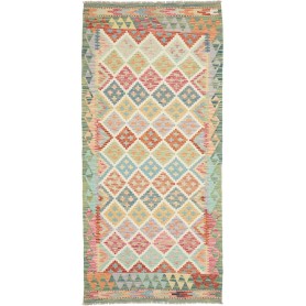 Tappeto Kilim Afghanistan Geometrico Multicolore Pastello Beige 102x216 Cm