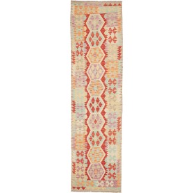 Tappeto Kilim Afghanistan Geometrico Rosso Terracotta Multicolore Pastello 79x290 Cm