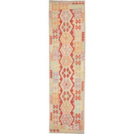 Tappeto Kilim Afghanistan Geometrico Rosso Terracotta Multicolore Pastello 79x290 Cm
