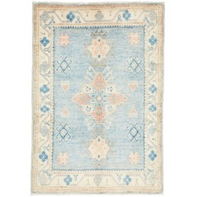 Tappeto Kazak Afghanistan Geometrico Celeste Crema 63x91 Cm