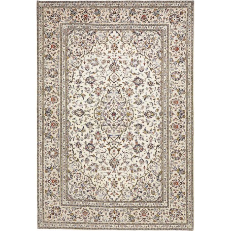Tappeto Kashan Persia Floreale Bianco Crema Blu 200x295 Cm