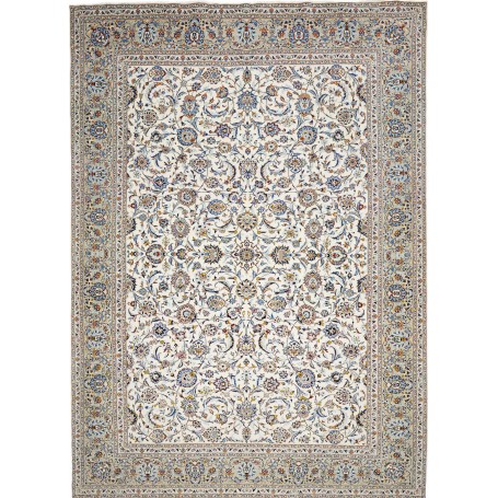 Tappeto Kashan Persia Floreale Bianco Crema Blu 308x430 Cm