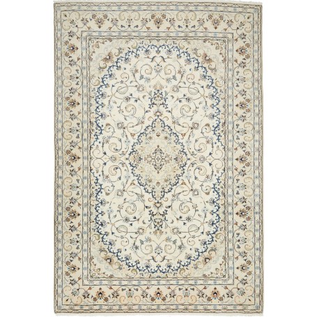 Tappeto Kashan Persia Floreale Avorio Blu 198x295 Cm