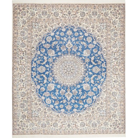 Tappeto Nain 9la Persia Floreale Blu Avio Crema 251x291 Cm