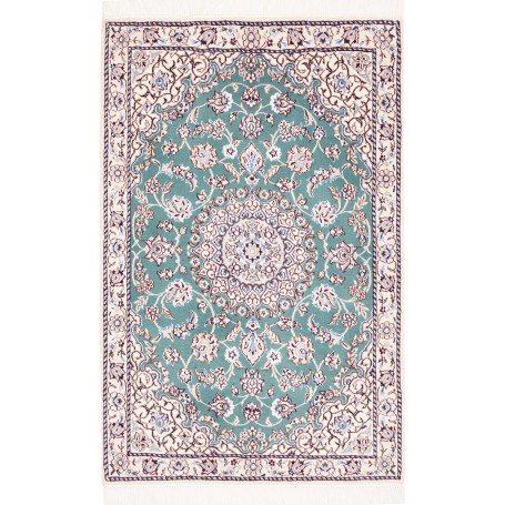 Tappeto Nain 9la Persia Floreale Verde Acqua Crema 80x120 Cm