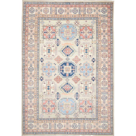Tappeto Kazak Afghanistan Geometrico Beige Blu 203x294 Cm