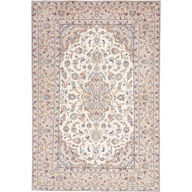 Tappeto Kashan Persia Floreale Crema Avorio Blu 198x294 Cm
