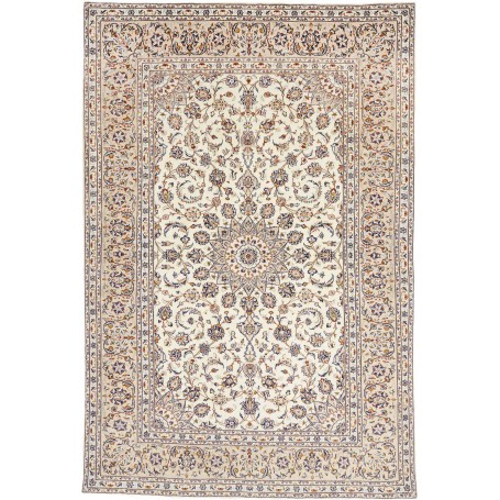 Tappeto Kashan Persia Medaglione Crema Avorio Blu Zaffiro 198x292 Cm