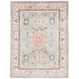 Tappeto Kazak Afghanistan Medaglione Verde Salvia Corallo 147x199 Cm
