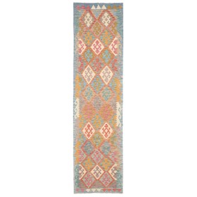 Tappeto Kilim Afghanistan Geometrico Azzurro Arancio 77x296 Cm