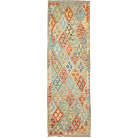Tappeto Kilim Afghanistan Geometrico Grigio Multicolore 75x240 Cm