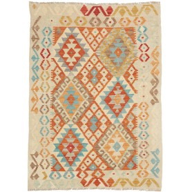 Tappeto Kilim Afghanistan Geometrico Crema Arancione 93x128 Cm