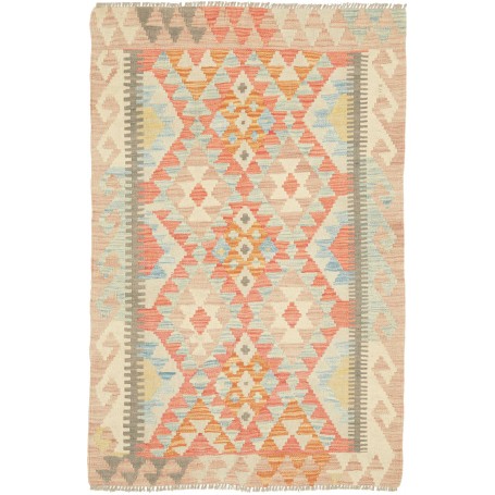 Tappeto Kilim Afghanistan Geometrico Corallo Crema 83x126 Cm