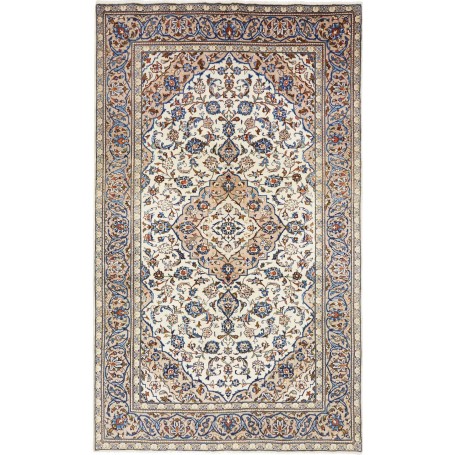 Tappeto Kashan Fine Persia Floreale Bianco Crema Blu Marrone 150x250 Cm