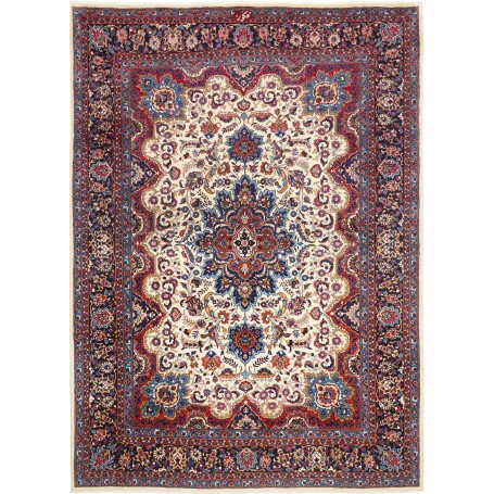 Tappeto Mashad Persia Floreale Crema Blu Scuro 250x347 Cm