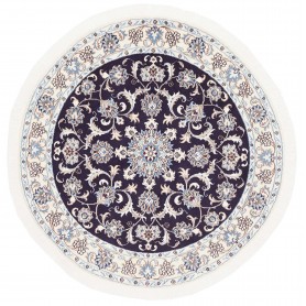 Tappeto Nain Kashmar Persia Floreale Blu Notte Crema 146x146 Cm