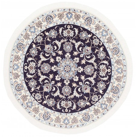 Tappeto Nain Kashmar Persia Floreale Blu Notte Crema 146x146 Cm