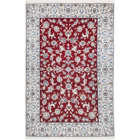 Tappeto Nain Kashmar Persia Floreale Rosso Borgogna Bianco Crema 195x300 Cm