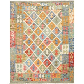Tappeto Kilim Afghanistan Geometrico Arancione Azzurro 153x194 Cm