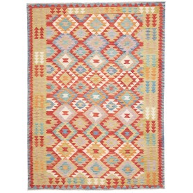 Tappeto Kilim Afghanistan Geometrico Rosso Arancio Beige Giallo 180x244 Cm