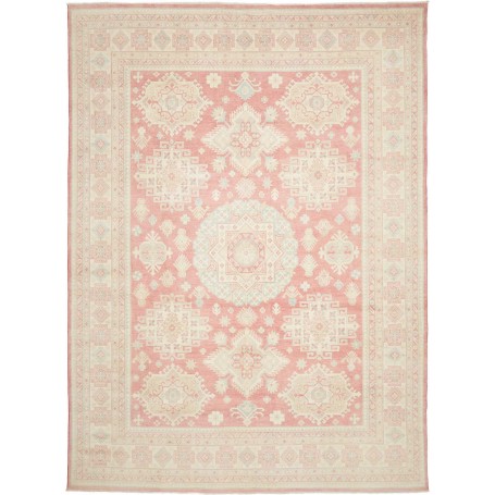 Tappeto Kazak Afghanistan Medaglione Rosa Pesca Crema 265x360 Cm