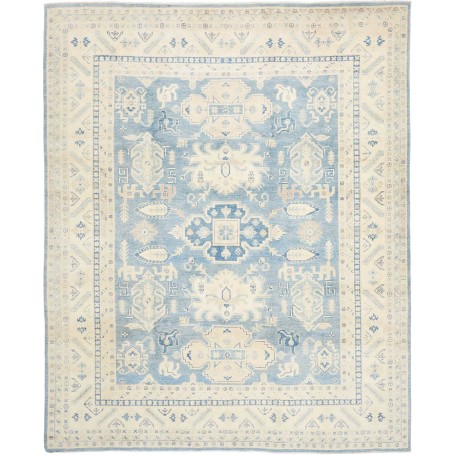 Tappeto Kazak Afghanistan Geometrico Azzurro Chiaro Crema 242x293 Cm