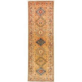 Tappeto Kazak Fine Pakistan Geometrico Ocra Blu 79x252 Cm