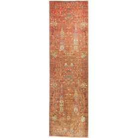 Tappeto Shahi Fine Pakistan Floreale Rosso Mattone Blu Turchese 84x294 Cm