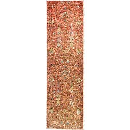Tappeto Shahi Fine Pakistan Floreale Rosso Mattone Blu Turchese 84x294 Cm