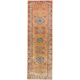 Tappeto Kazak Fine Pakistan Tribale Arancione Terra Blu 80x255 Cm