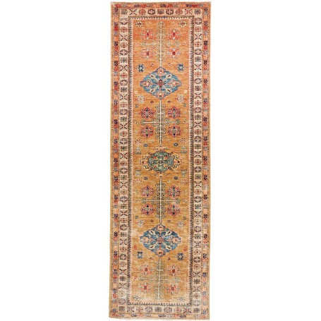 Tappeto Kazak Fine Pakistan Tribale Arancione Terra Blu 80x255 Cm