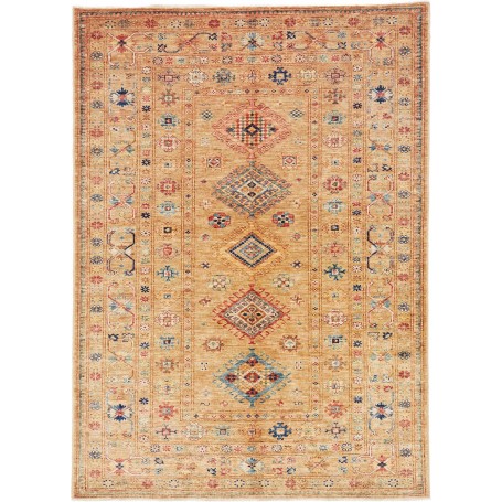 Tappeto Kazak Fine Pakistan Geometrico Oro Zafferano Rosso Blu 149x205 Cm