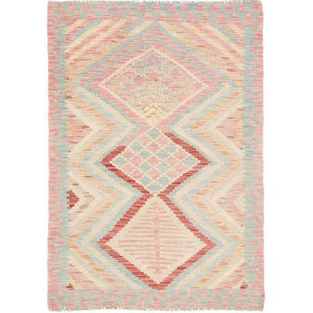 Tappeto Kilim Afghanistan Geometrico Rosa Pastello Azzurro Cielo 98x139 Cm